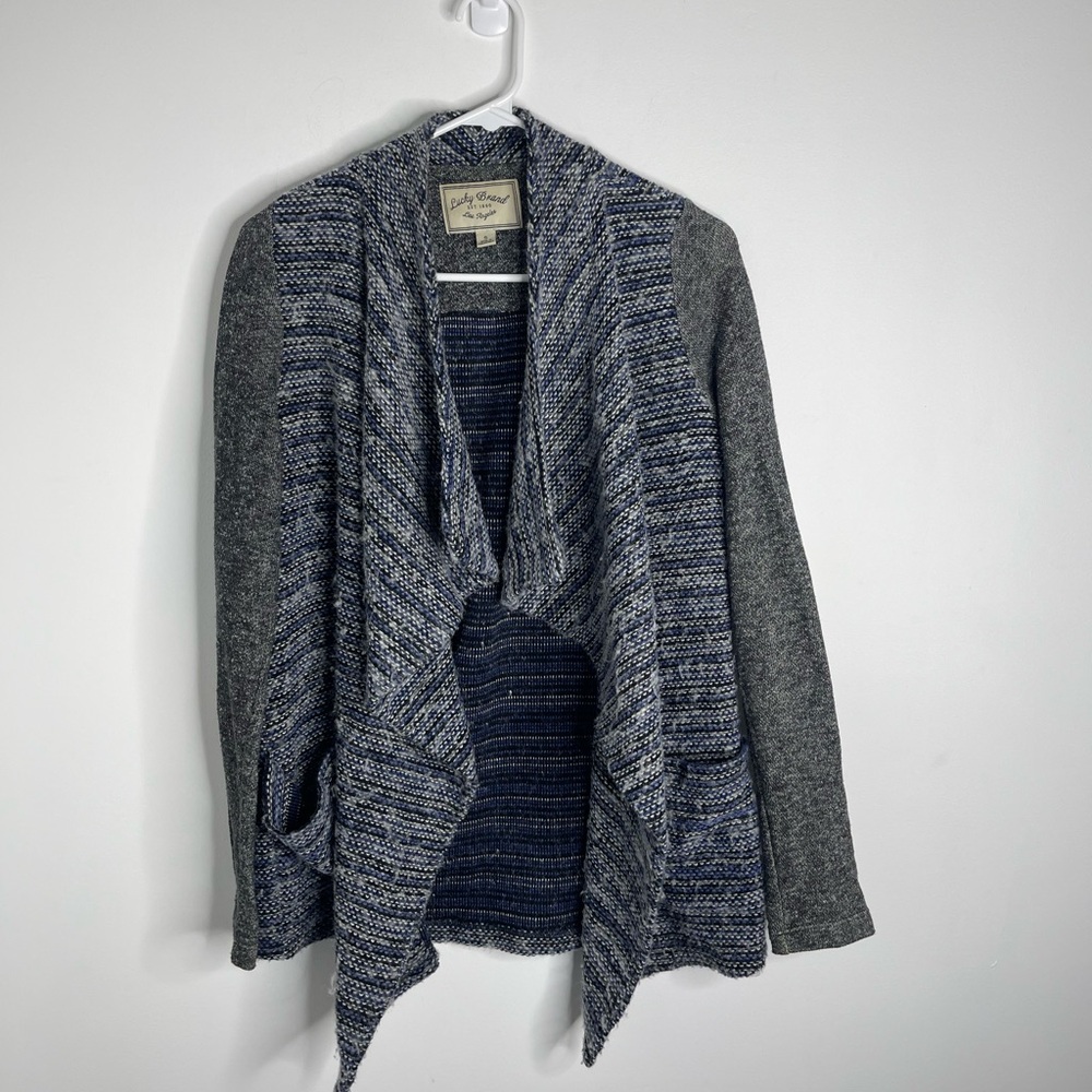 Lucky Brand Heather Gray and Navy Cardigan size small